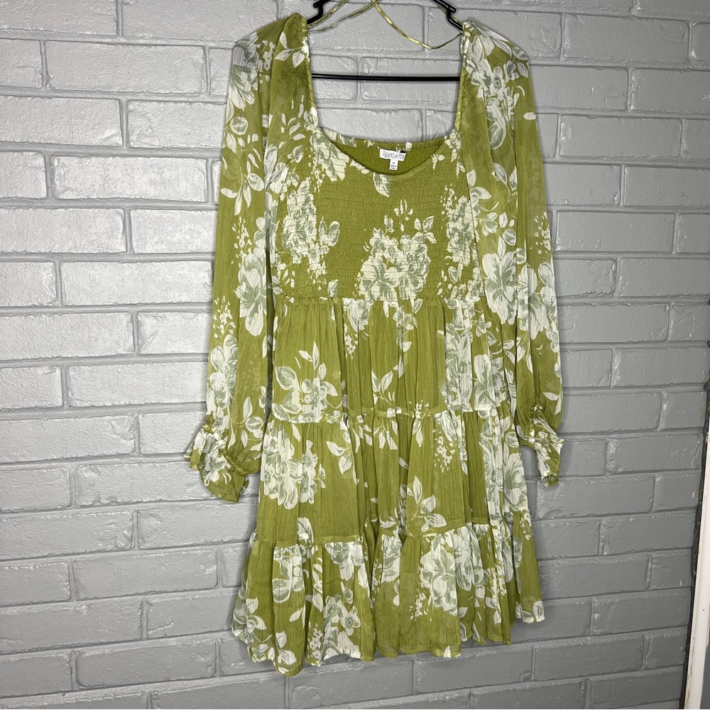 Patrons of Peace Olive Green Floral Mini Dress